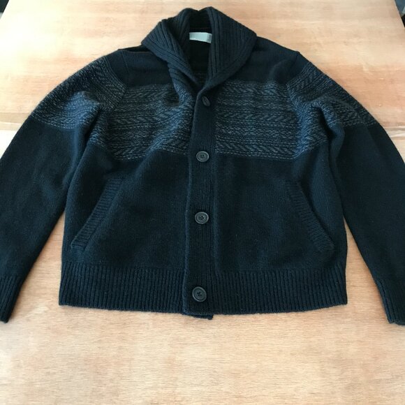 Vince Cardigan Men L Black Fair Isle Button Up Pocket Wool Yak Long Sleeve 17783 - Picture 1 of 14